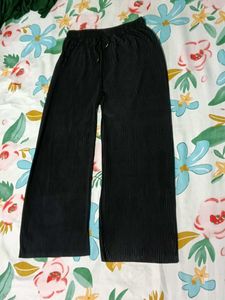 Black Ribbed Wide Leg Pants