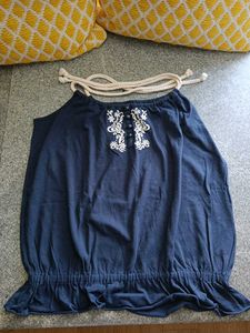 Blue Embroidered Tank Top