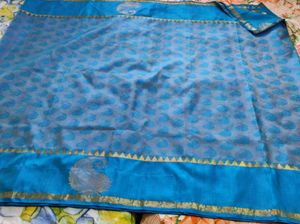 Peacock blue kanchipuram silk Saree