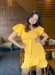 Yellow Ruffle Mini Dress.👗