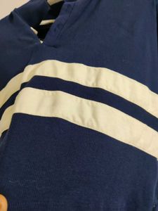 Navy &amp; White Cropped Polo Top