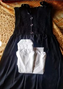 A Black Dress With Korean White Shirt
