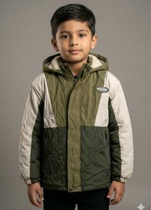 Boys' Green Colorblock Hooded Jacket