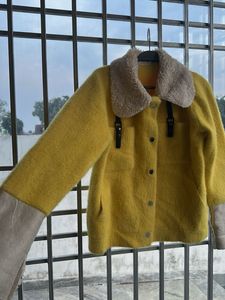 Yellow Faux Fur Collar Jacket