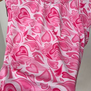Pink Heart Print Top - Y2K Aesthetic