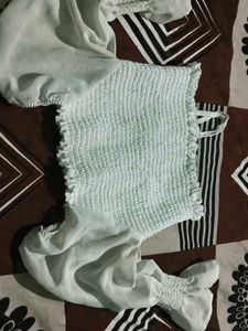 White Puff Sleeve Crop Top