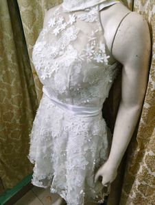 White Floral Lace Halter Dress