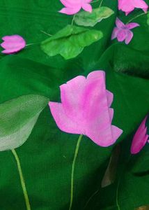 Green Handpainted Lotus Dupatta