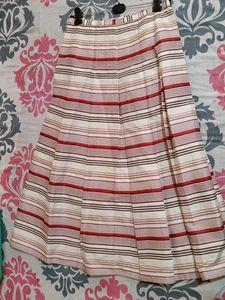 Striped Pleated Midi Skirt