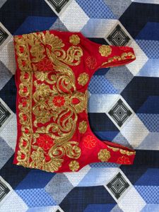 Red &amp; Gold Embroidered Blouse