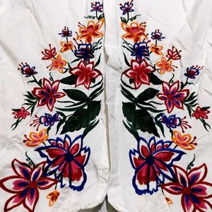 Floral Embroidered White Shirt