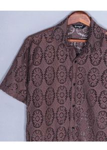 Brown Lace Crochet Short Sleeve Shirt