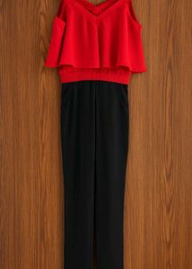 Red ♥️ Cold Shoulder Jumpsuit  Size S With Pocket