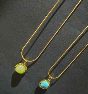 Gold &amp; Green Stone Pendant Necklace