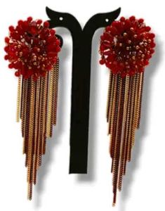 Red Beaded Tassel Earrings