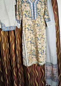 Printed With Lace Work Kurta Set