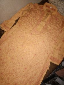 Mustard Chikenkari Kurta