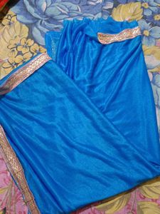 Blue Saree with Gold Border