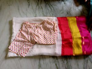 White.Pink And Yellow Saree