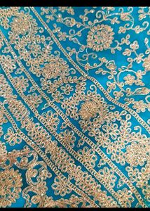 Teal &amp; Gold Embroidered Lehenga