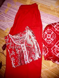 Red Kurta Palazzo With Dupatta