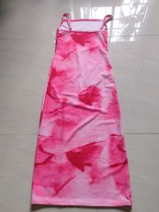 Pink Abstract Print Slit Maxi Dress