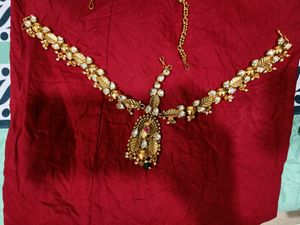 Bridal Set With Pocha, Long And Short Necklace, Bajubandh, Earrings And Mang Tika