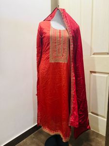 Red Embroidered Kurta Set