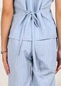 Light Blue Striped Sleeveless Suit Set