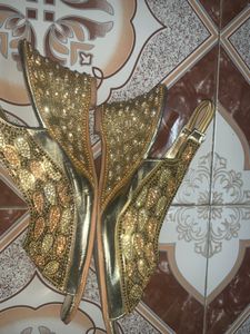 Gold Embellished Slingback Heels