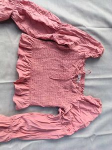 Pink Puff Sleeve Smocked Top