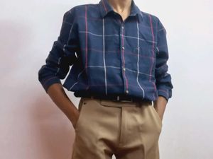 Elegant Navy Blue Checked Shirt – Perfect for Casu
