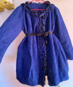 Elegant Blue Textured Coat