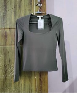 H&amp;M Olive Square Neck Long Sleeve Top/XS