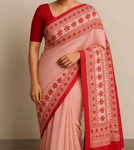 Elegant White &amp; Red Saree