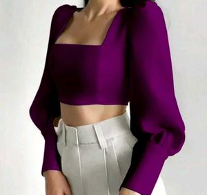 Purple Puff Sleeve Crop Top