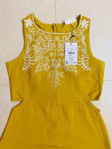 (NEW) UNUSED TAGGED 🌻Embroidered Mustard Dress🌻