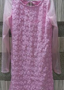 Beautiful Mirror Work Chikankari Baby Pink Kurti