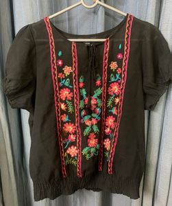 Black Floral Mesh Top