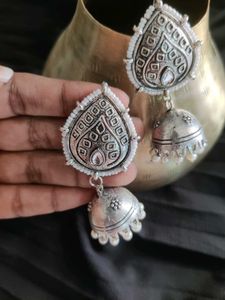 Boho Silver Jhumka Earrings