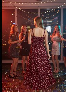 Elegant Burgundy Floral High-Low Party Dress