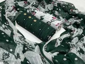 Green & White Dress Material