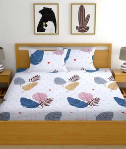 Leaf Print Fitting Glace Cotton Bed Sheet Set