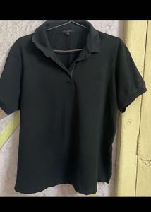 Women Polo Neck Black Tshirt