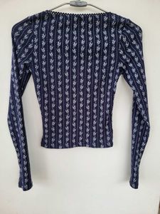 H&amp;M Lace Detail Floral Long Sleeve Ribbed Top/ S