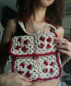 Crochet Strawberry Shoulder Bag