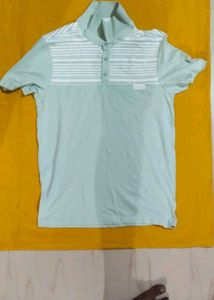Striped Collar Polo Shirt - Light Blue