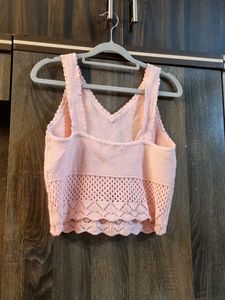 Pink Knitted Cotton Tank Top / Crop To