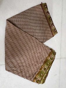 Beige Cotton Saree with Maroon Blouse
