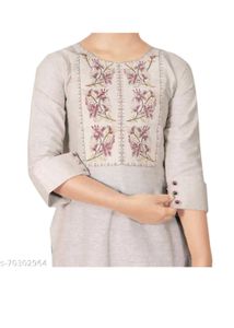 Embroidered Beige Kurta for Girls